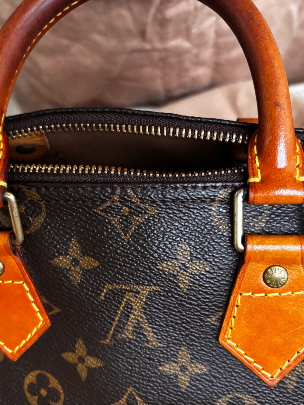 Louis Vuitton Monogram Canvas Satchel with Tan Leather Handles - Picture 12 of 16